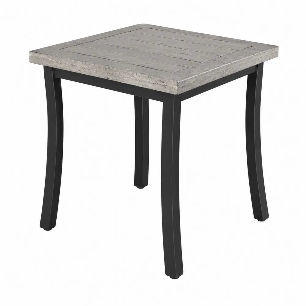 Table de jardin carrée 80 cm x 80 cm x 74 cm en béton fibré gris et piètement acier noir
