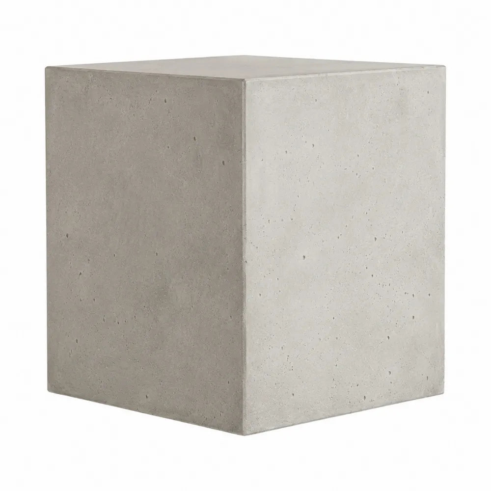Table d’extérieur cubique 40 cm x 40 cm x 40 cm en composite minéral effet béton gris clair structure monobloc