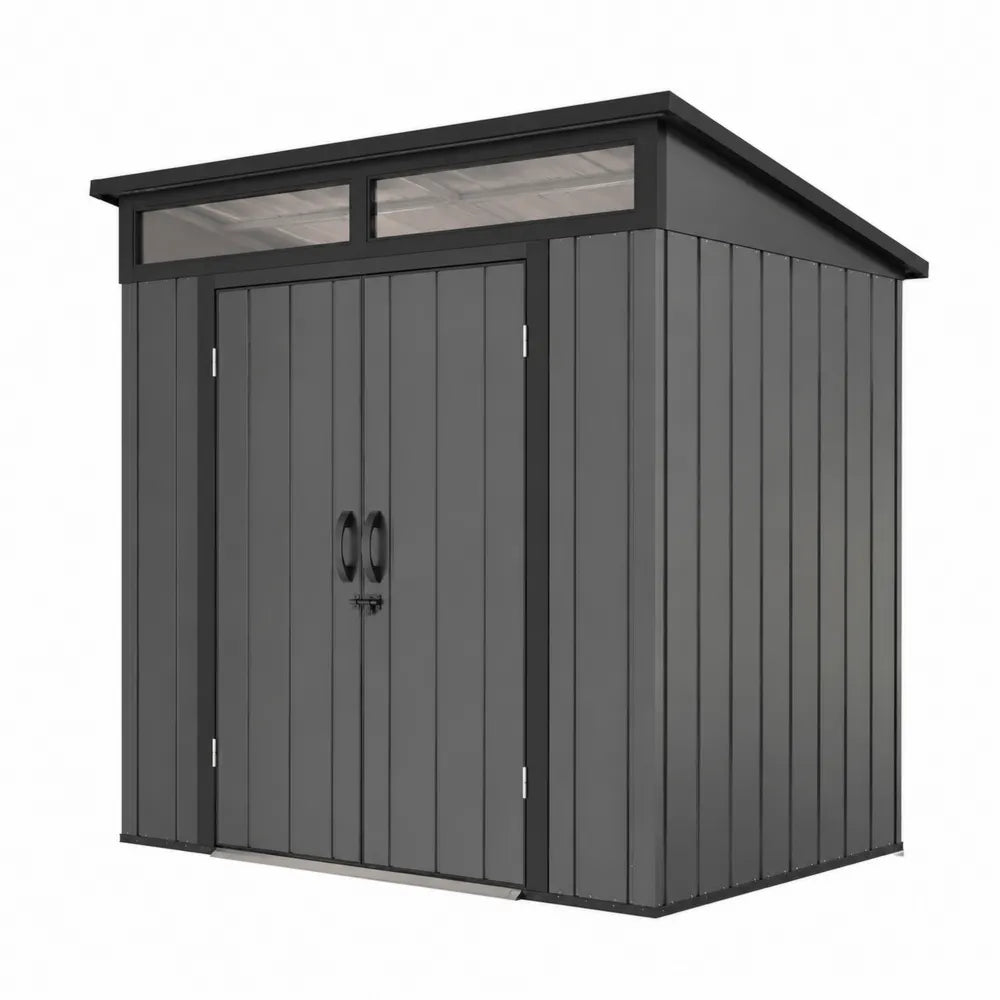 Abri de jardin en acier galvanisé gris anthracite avec double porte et fenêtre supérieure