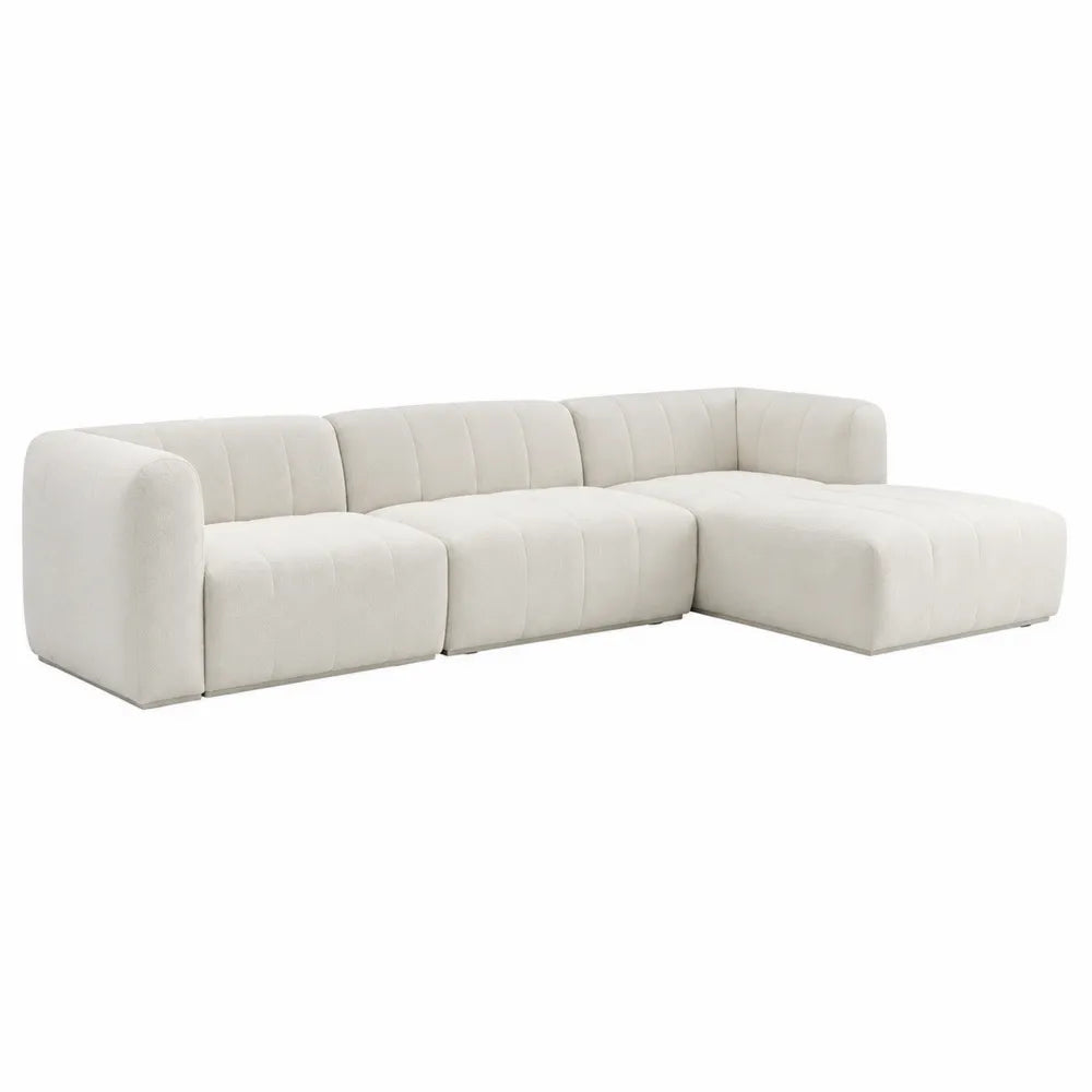 Canapé d’angle modulaire 4 modules 302 cm x 165 cm x 72 cm polyester bouclé écru méridienne droite