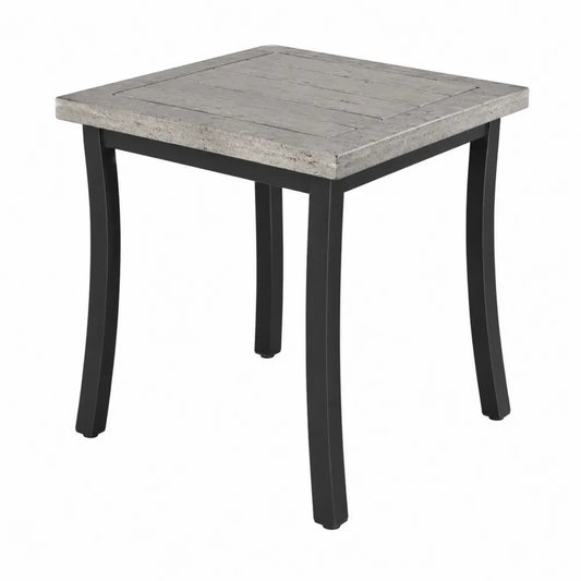 Table de jardin carrée 80 cm x 80 cm x 74 cm en béton fibré gris et piètement acier noir