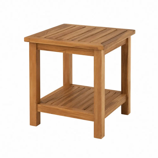 Table d'extérieur carrée 50 x 50 x 50 cm bois d'acacia massif brun naturel plateau à lattes avec tablette inférieure