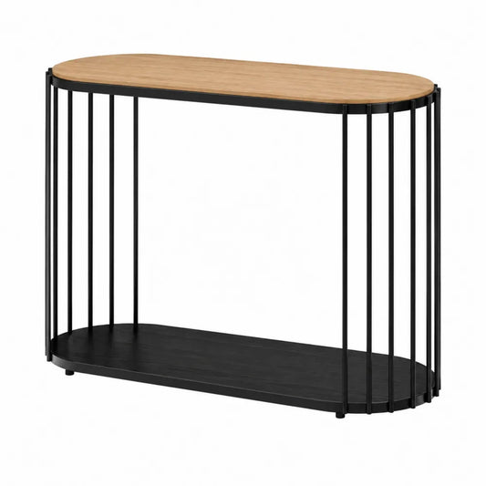 Console 110 x 30 x 78 cm décor bois noyer et métal noir avec étagère basse