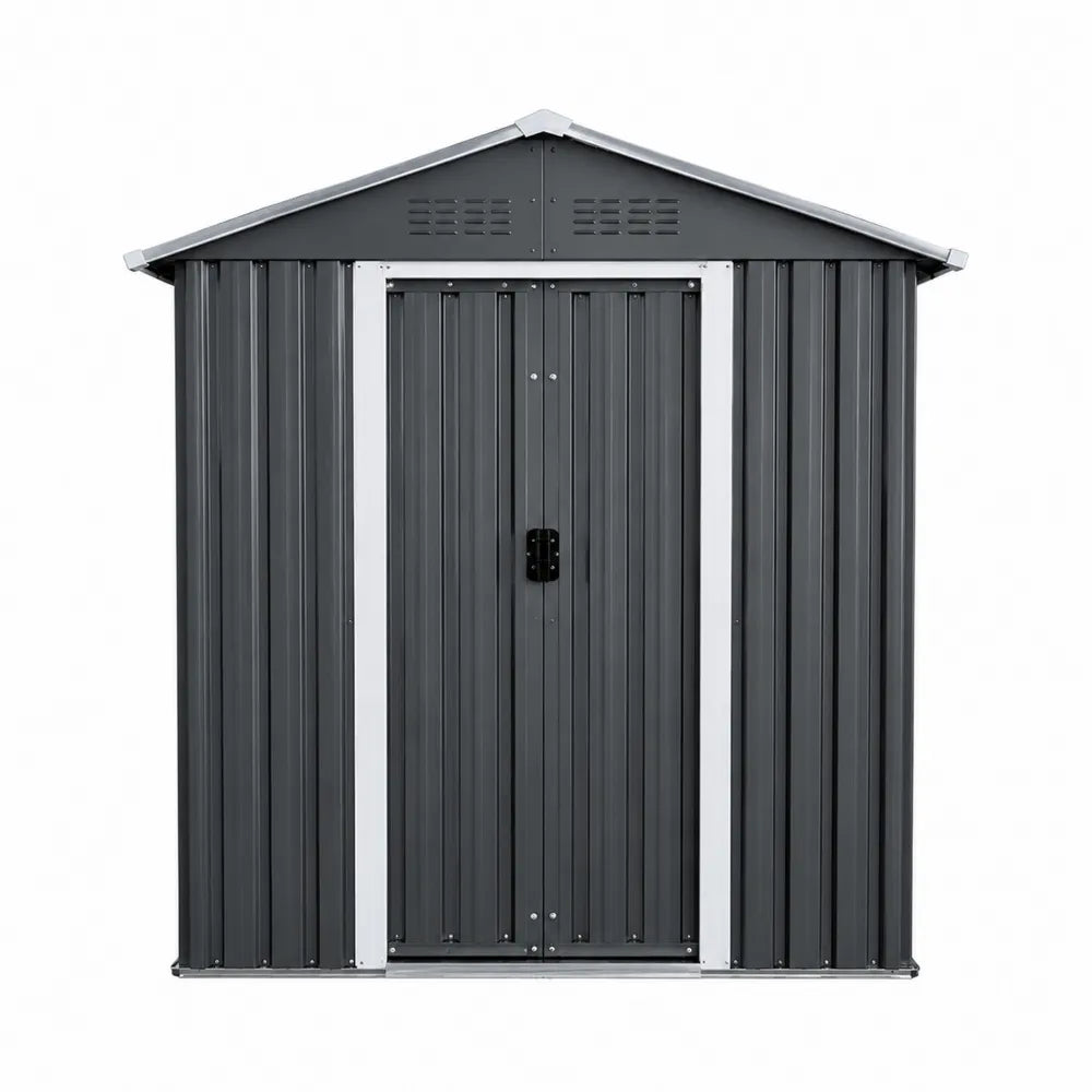 Abri de jardin en acier galvanisé 213 x 127 x 185 cm gris anthracite double porte avec ventilation