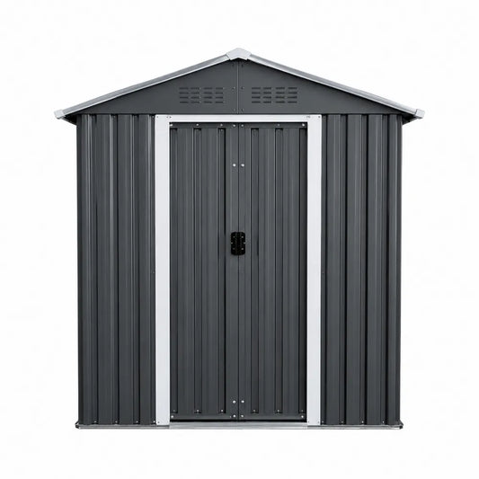 Abri de jardin en acier galvanisé 213 x 127 x 185 cm gris anthracite double porte avec ventilation