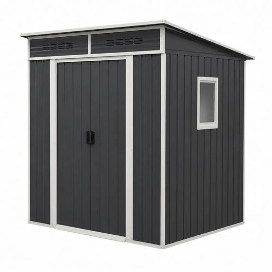 Abri de jardin en acier galvanisé anthracite avec portes coulissantes fenêtre et ventilation