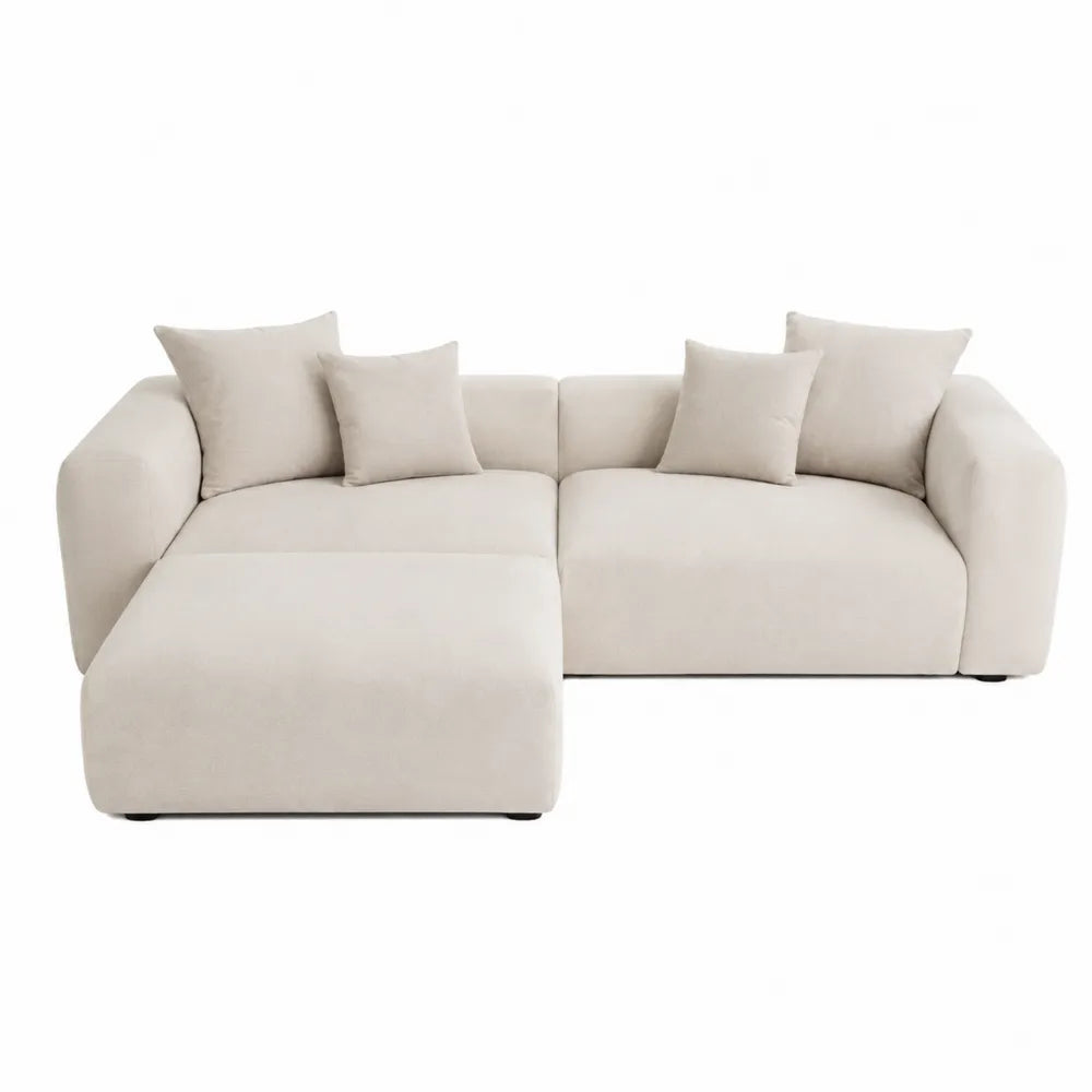Canapé d’angle modulable 3 modules 260 cm x 165 cm x 72 cm polyester écru méridienne gauche