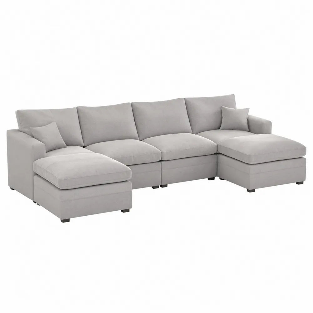 Canapé modulaire en U 5 places 330 cm x 175 cm x 82 cm polyester gris clair avec deux méridiennes